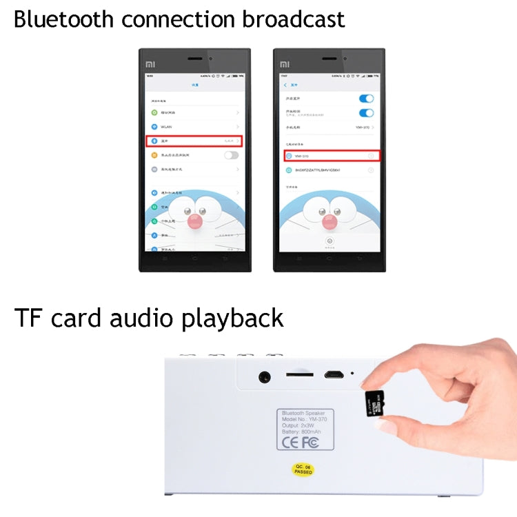 Coluna Bluetooth Multifuncional YM370 com Microfone, Suporta Chamadas Mãos Livres e Cartão TF