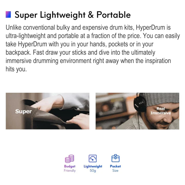 Hyperdrum Kit de Bateria Virtual Somatosensorial Instrumento Musical Inteligente Portátil, Hyperdrum Bateria Virtual Somatosensorial