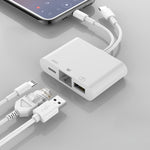 Adaptador NK-107 Pro 3 em 1 USB-C / Type-C + 8 pinos macho para USB + RJ45 + 8 pinos fêmea para carregamento, NK-107 Pro