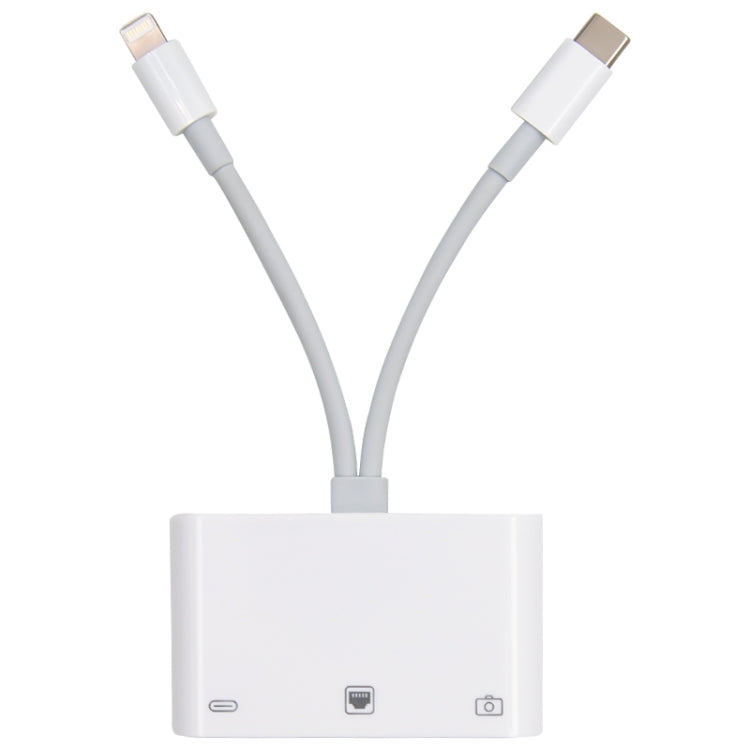Adaptador NK-107 Pro 3 em 1 USB-C / Type-C + 8 pinos macho para USB + RJ45 + 8 pinos fêmea para carregamento, NK-107 Pro