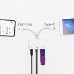 Adaptador NK-107 Pro 3 em 1 USB-C / Type-C + 8 pinos macho para USB + RJ45 + 8 pinos fêmea para carregamento, NK-107 Pro
