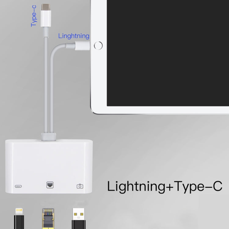 Adaptador NK-107 Pro 3 em 1 USB-C / Type-C + 8 pinos macho para USB + RJ45 + 8 pinos fêmea para carregamento, NK-107 Pro