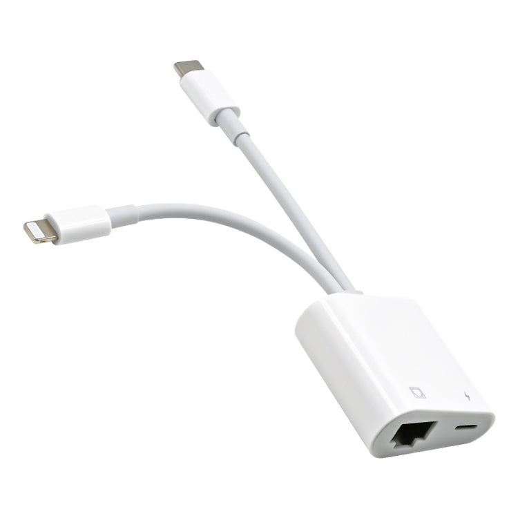 Adaptador NK-1035 Pro 2 em 1 USB-C / Type-C + 8 pinos macho para RJ45 + 8 pinos fêmea para carregamento, NK-1035 Pro