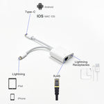 Adaptador NK-1035 Pro 2 em 1 USB-C / Type-C + 8 pinos macho para RJ45 + 8 pinos fêmea para carregamento, NK-1035 Pro