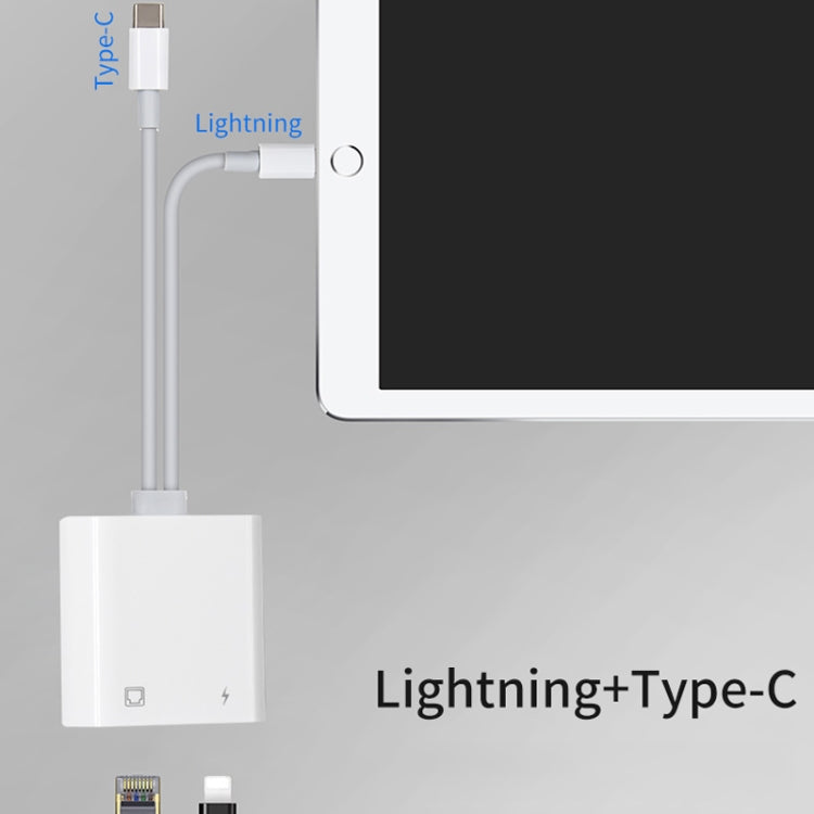 Adaptador NK-1035 Pro 2 em 1 USB-C / Type-C + 8 pinos macho para RJ45 + 8 pinos fêmea para carregamento, NK-1035 Pro