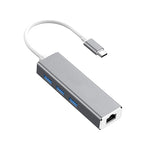 Adaptador HUB USB-C / Tipo-C para Ethernet Gigabit RJ45 & 3 x USB 3.0, Computador Externo Tablet Telefone Universal, Ethernet Gigabit