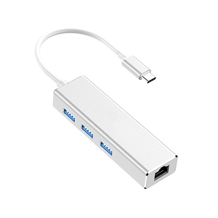 Adaptador HUB USB-C / Tipo-C para Ethernet Gigabit RJ45 & 3 x USB 3.0, Computador Externo Tablet Telefone Universal, Ethernet Gigabit
