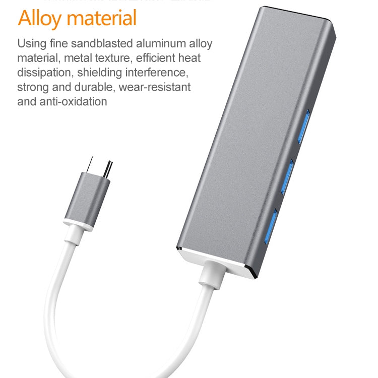 Adaptador HUB USB-C / Tipo-C para Ethernet Gigabit RJ45 & 3 x USB 3.0, Computador Externo Tablet Telefone Universal, Ethernet Gigabit
