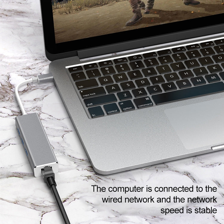 Adaptador HUB USB-C / Tipo-C para Ethernet Gigabit RJ45 & 3 x USB 3.0, Computador Externo Tablet Telefone Universal, Ethernet Gigabit