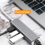 Adaptador HUB USB-C / Tipo-C para Ethernet Gigabit RJ45 & 3 x USB 3.0, Computador Externo Tablet Telefone Universal, Ethernet Gigabit