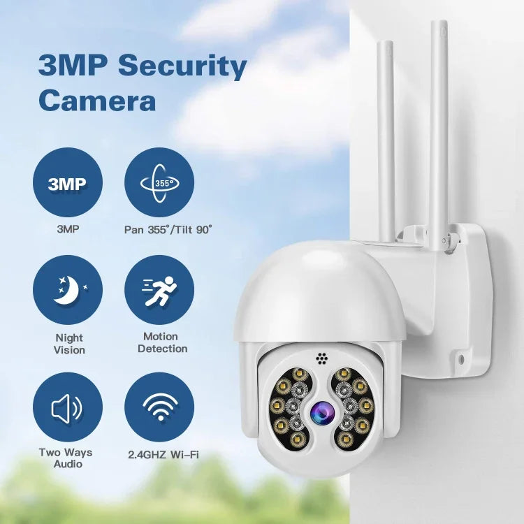Tuya QX56 Câmara IP Sem Fios 2.4G IP66 Impermeável 3.0 Megapixels, Suporta Amazon Alexa & Google Home & Detecção de Movimento & Áudio Bidirecional & Visão Noturna a Cores & Cartão TF, Ficha EU, Suporta Amazon Alexa & Google Home