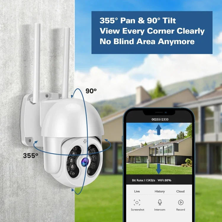 Tuya QX56 Câmara IP Sem Fios 2.4G IP66 Impermeável 3.0 Megapixels, Suporta Amazon Alexa & Google Home & Detecção de Movimento & Áudio Bidirecional & Visão Noturna a Cores & Cartão TF, Ficha EU, Suporta Amazon Alexa & Google Home