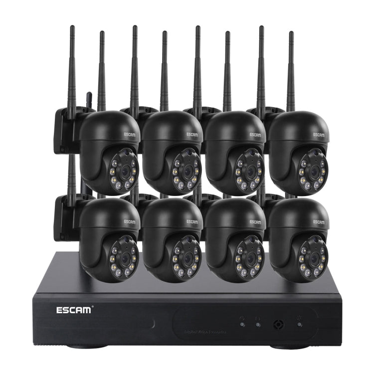 ESCAM WNK618 Câmara Dome Sem Fios de 3.0 Milhões de Pixels, Sistema de Segurança NVR HD de 8 Canais, Suporta Detecção de Movimento, Áudio Bidirecional, Visão Noturna a Cores e Cartão TF, Plugue UE, WNK618