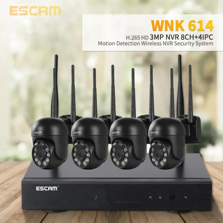 Sistema de Segurança NVR Sem Fios ESCAM WNK614 HD 3.0 Megapixels 8 Canais + 4 IPC, Plugue AU, WNK614