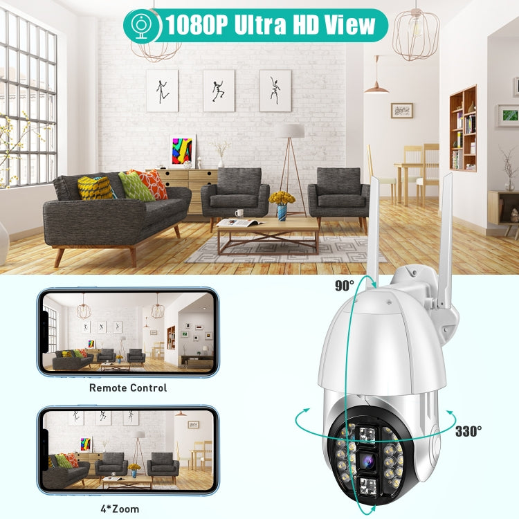 Câmara Panorâmica PTZ WIFI Rotativa 360 Graus 1080P QX33, Suporta Cor Total Dia e Noite & Intercomunicador de Voz Bidirecional & Alarme de Detecção de Movimento & Reprodução de Vídeo & Cartão TF de 64GB, Ficha AU, QX33