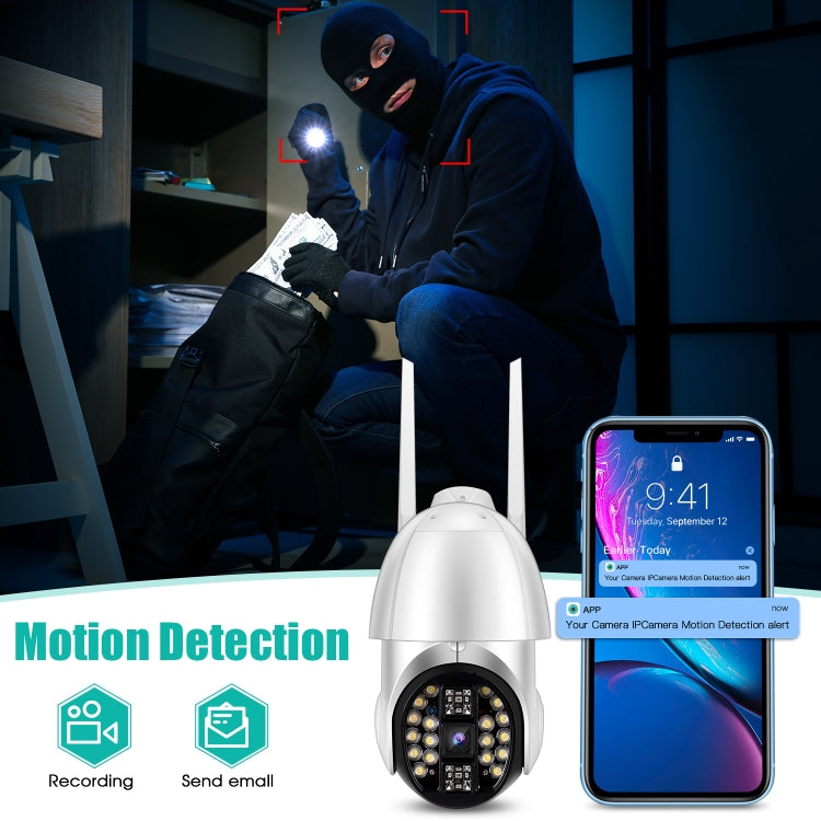 Câmara Panorâmica PTZ WIFI Rotativa 360 Graus 1080P QX33, Suporta Cor Total Dia e Noite & Intercomunicador de Voz Bidirecional & Alarme de Detecção de Movimento & Reprodução de Vídeo & Cartão TF de 64GB, Ficha AU, QX33