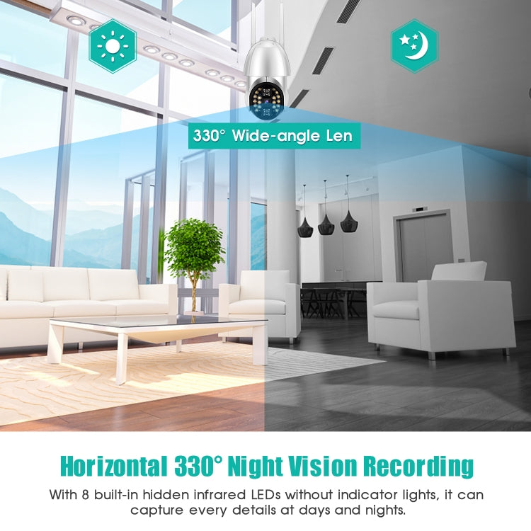 Câmara Panorâmica PTZ WIFI Rotativa 360 Graus 1080P QX33, Suporta Cor Total Dia e Noite & Intercomunicador de Voz Bidirecional & Alarme de Detecção de Movimento & Reprodução de Vídeo & Cartão TF de 64GB, Ficha AU, QX33