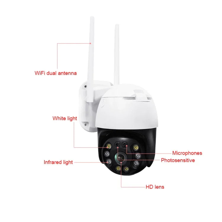 QX36 1080P 3.0MP Lente 3.6mm IP65 à prova de água PTZ Câmara WIFI Rotativa 360 Graus, Suporte para Cor Completa Dia e Noite & Intercomunicador Bidirecional & Detecção de Movimento Humanoide & Reprodução de Vídeo & Cartão TF 128GB, Ficha AU, QX36