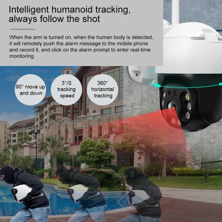 QX36 1080P 3.0MP Lente 3.6mm IP65 à prova de água PTZ Câmara WIFI Rotativa 360 Graus, Suporte para Cor Completa Dia e Noite & Intercomunicador Bidirecional & Detecção de Movimento Humanoide & Reprodução de Vídeo & Cartão TF 128GB, Ficha AU, QX36