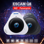 ESCAM Q8 Câmara IP WiFi 960P com Lente Olho de Peixe 360 Graus 1.3MP, Suporta Deteção de Movimento / Visão Noturna, Distância IR: 5-10m, Ficha AU, Q8 Ficha US, Q8  Ficha AU, Q8 Ficha EU, Q8 Ficha UK