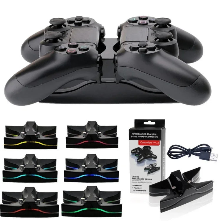 Base de Carregamento em Forma de UFO Especial com 2 x USB / Suporte de Carregamento para Comando PS4 Playstation 4 com LED Multicolorido, Para PS