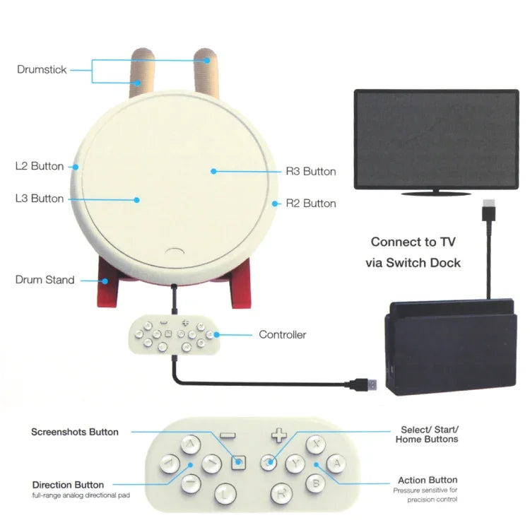 Controlador de Baquetas para Jogos DOBE TNS-1867 Kits de Bateria Taiko para Nintendo Switch, Para Nintendo Switch
