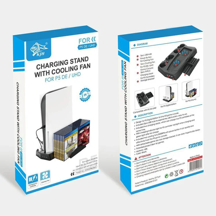 Base Multi-funções com Ventoinha de Arrefecimento e Bandeja de Armazenamento para PS5 De / UHD KJH P5-010-2, KJH P5-010-2