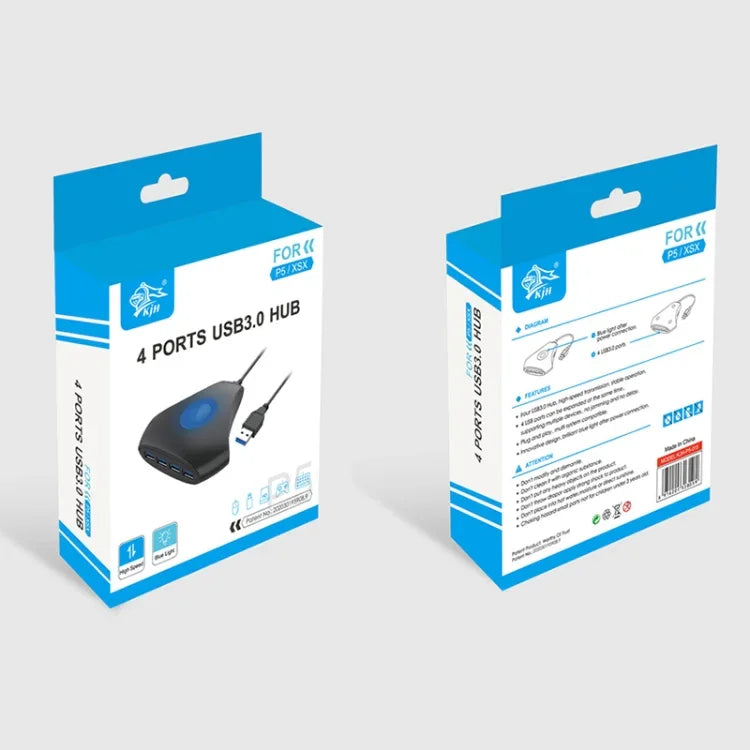 Conversor Hub 4 em 1 KJH P5-015 USB 3.0 com Luz Azul Adaptador de Expansão Divisor Carregador Conector para PS5 / Xbox Series X, KJH P5-015
