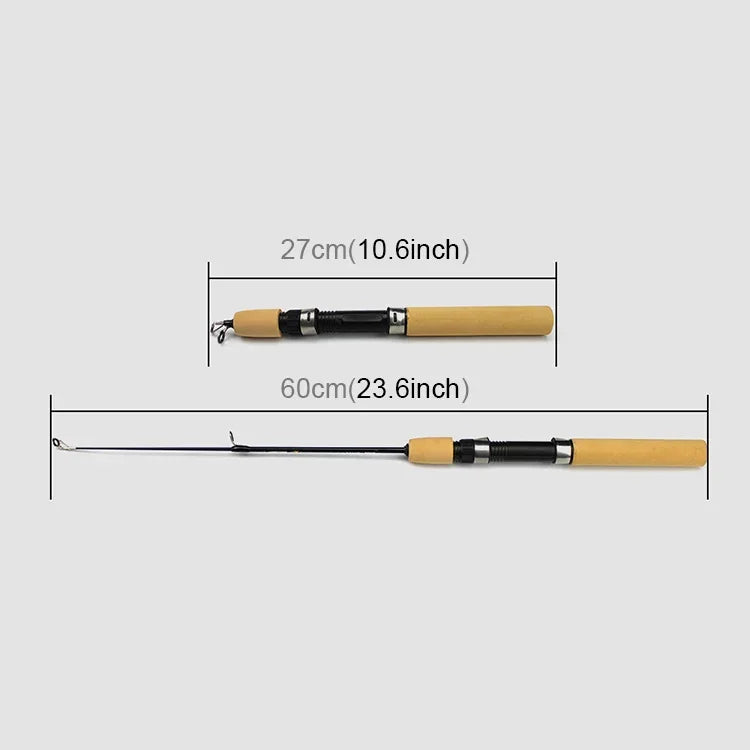 Vara de Pesca para Gelo Portátil 27cm Vara de Camarão Vara de Isca Equipamento de Pesca, Comprimento Estendido: 60 cm, 27cm