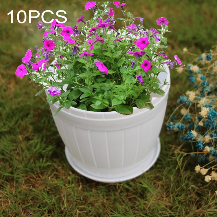 10 PCS Vaso de Flor de Resina Plástica Imitando Barril de Madeira com Bandeja, Diâmetro Superior: 9cm, Altura: 6.5cm, Diâmetro Superior: 9cm