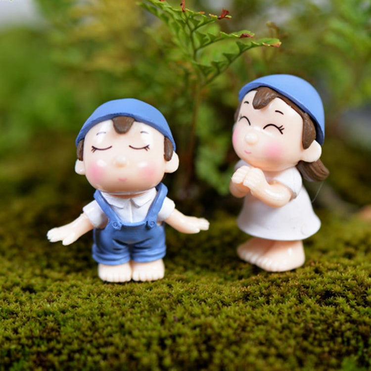 Decoração de Casa de Bonecas de Jardim Sorriso dos Amantes Paisagem Micro Musgo Ornamentos de PVC, Sorriso dos Amantes Azul