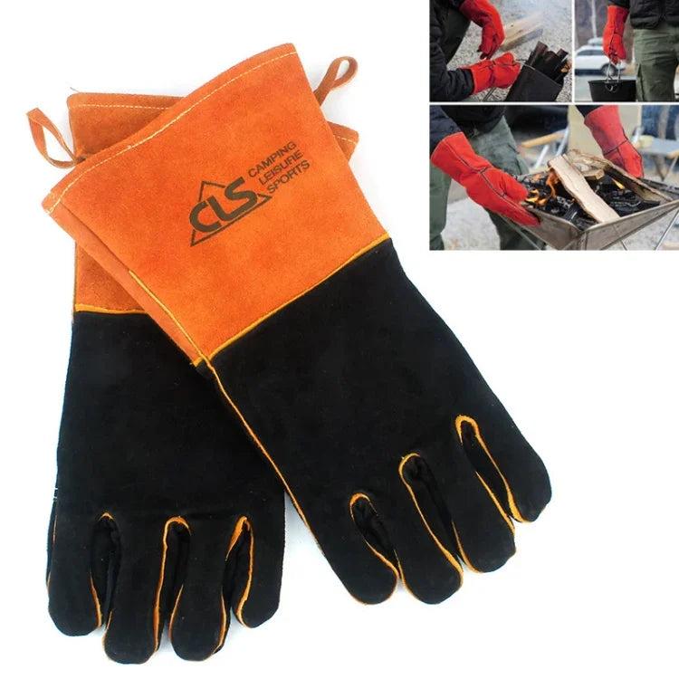 Luvas de Proteção para Soldadura de Couro para Homens e Mulheres, Isolamento Térmico de Alta Temperatura, Reforçadas e Grossas, CLS-BBQ