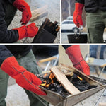 Luvas de Proteção para Soldadura de Couro para Homens e Mulheres, Isolamento Térmico de Alta Temperatura, Reforçadas e Grossas, CLS-BBQ