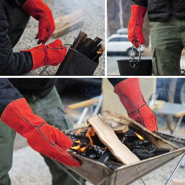 Luvas de Proteção para Soldadura de Couro para Homens e Mulheres, Isolamento Térmico de Alta Temperatura, Reforçadas e Grossas, CLS-BBQ