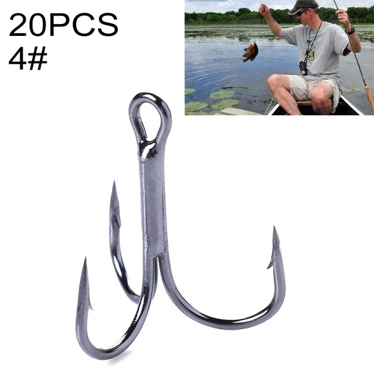 20 unidades / Caixa Anzóis Triplos de Pesca Clássicos em Aço de Alto Carbono Preto, 4# FH022
