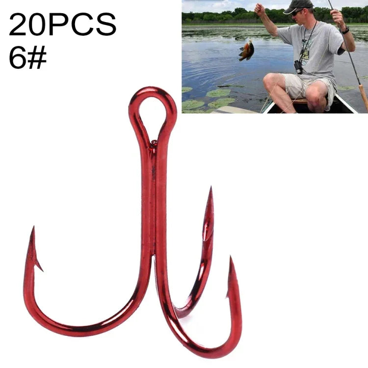 HENGJIA 20 unidades Anzóis Triplos de Pesca Clássicos em Aço de Alto Carbono Vermelho, 6# FH023