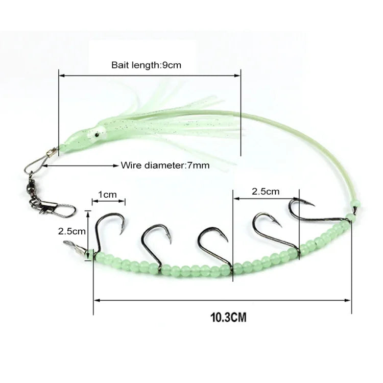 Faca de Pesca HENGJIA 32cm/7g, Fio para Peixe, Luz Noturna Luminosa, Gancho para Polvo e Lula com 5 Ganchos