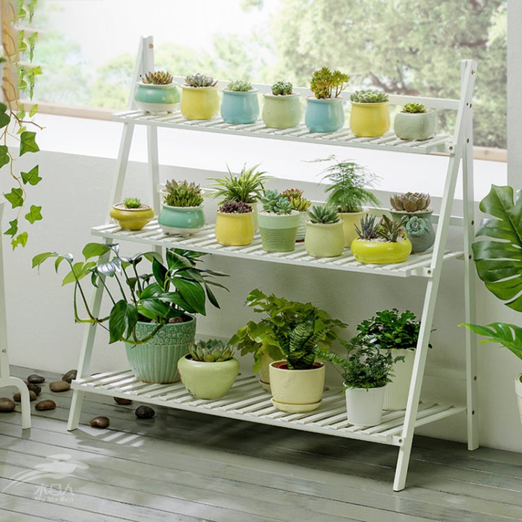 Estante suspensa para plantas de bambu de 3 níveis, prateleiras para vasos de flores, suporte de armazenamento, prateleira dobrável para exposição, largura: 100cm, 3 níveis largura: 100cm (Branco), 3 níveis largura: 100cm (Damasco)