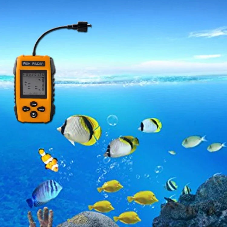 Localizador de Peixes Portátil com Fio com Sensor Sonar Transdutor e Ecrã LCD, Localizador de Peixes