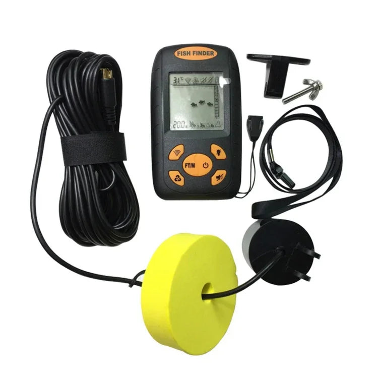 Localizador de Peixes Ultrassónico Portátil, Profundidade da Água e Temperatura, Localizador de Peixes com Sensor Sonar com Fio Transdutor e Ecrã LCD, Localizador de Peixes Preto