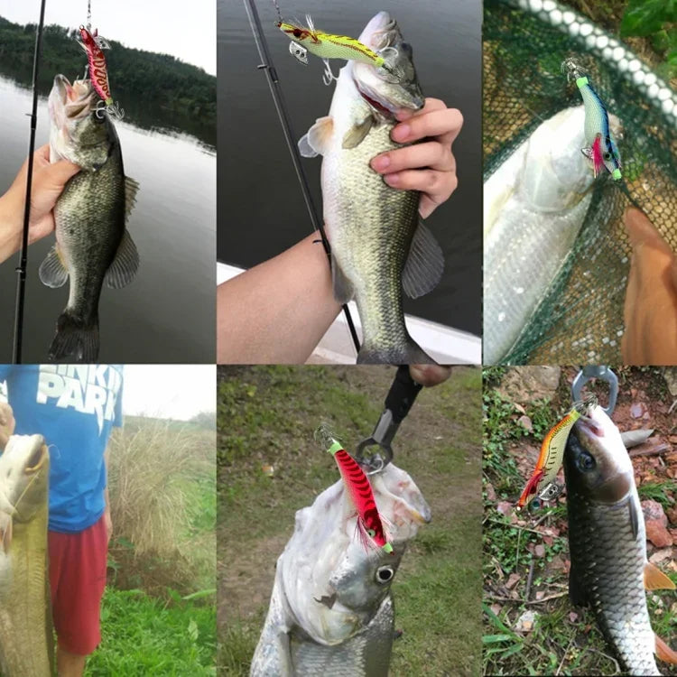 Iscas Duras de Plástico HENGJIA 8cm para Pesca de Lula, Iscas de Camarão de Madeira, 1# (Magenta+Vermelho Escuro), 2# (Laranja + Amarelo), 3# (Amarelo), 5# (Magenta), 6# (Laranja)