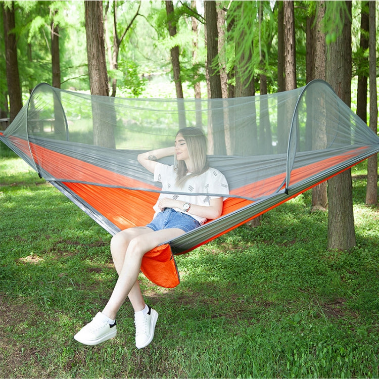 Portable Outdoor Camping Full-automatic Nylon Parachute Hammock with Mosquito Nets, Size : 290 x 140cm, 290x140cm Orange, 290x140cm Camouflage, 290x140cm Army Green, 290x140cm Black, 290x140cm Dark Blue, 290x140cm Dark Green, 290x140cm Pink Blue