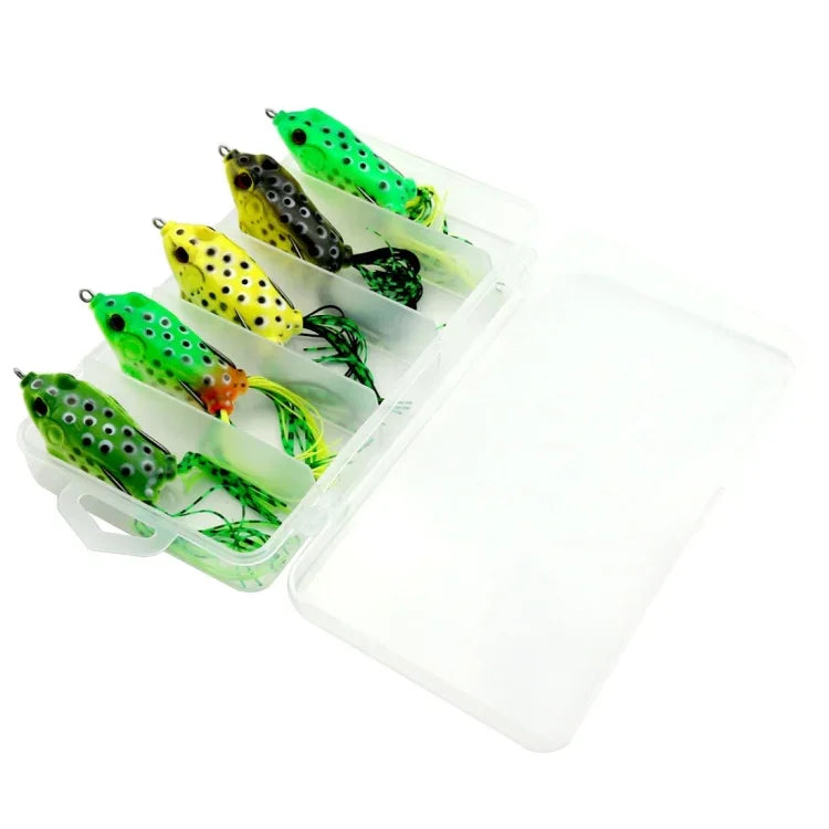 HENGJIA 5 PCS Iscas Moles para Pesca na Água, Iscas de Rã Raio com Caixa de Plástico, Iscas Moles para Pesca na Água