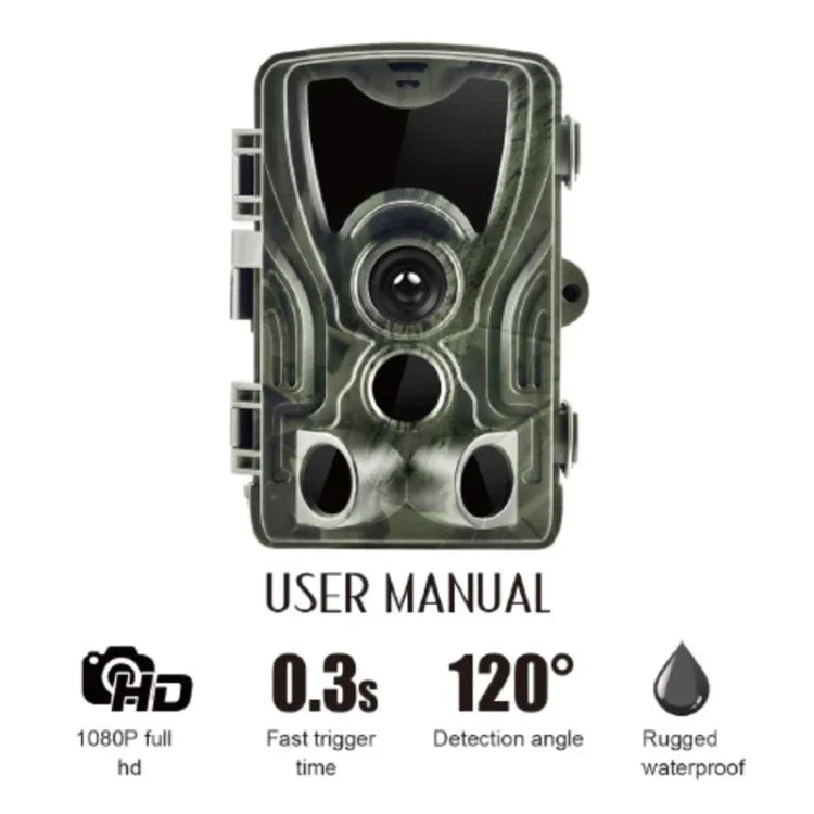 Câmara de Caça de Segurança HC801A 8MP à Prova de Água IP65 com Visão Noturna IR, Programa Novatek 96650, Ângulo Largo de 120 Graus, Ângulo de Detecção PIR de 110 Graus, HC801A
