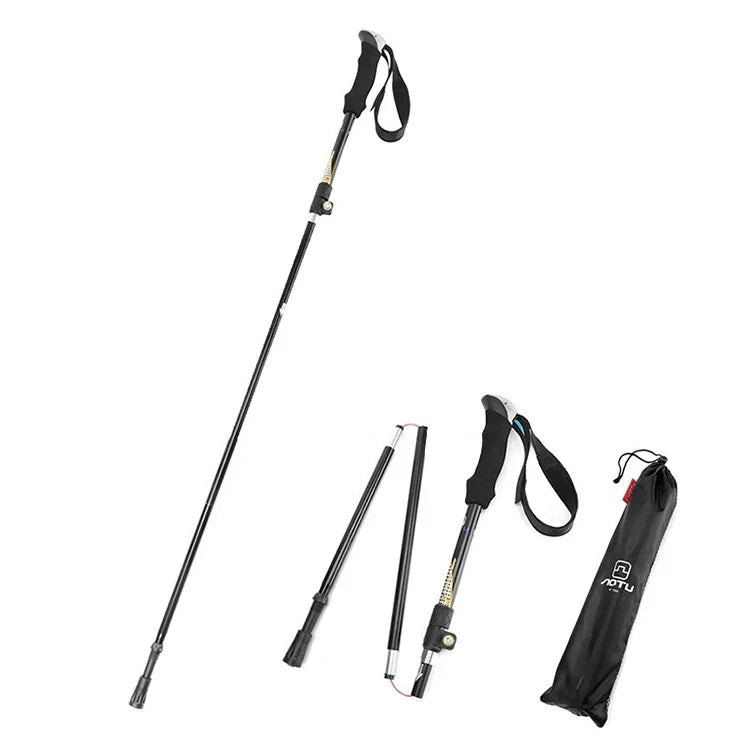 Bastões de trekking dobráveis para campismo ao ar livre Aotu AT7558, liga de alumínio, 125cm, cabo EVA, bastão Alpenstock, AT7558