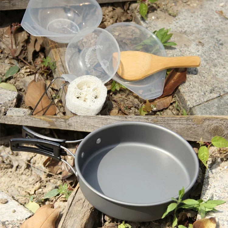 DS-500 Outdoor Camping Ultra Light Weight 15 Piece Cookware Stackable Set for 4-5 People, Size: Large, DS-500 Size: Large