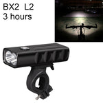 Luz Frontal de Bicicleta BX2 com Carregamento USB para Guiador LED (3 Horas, Lâmpadas L2), 3 Horas, Lâmpadas L2
