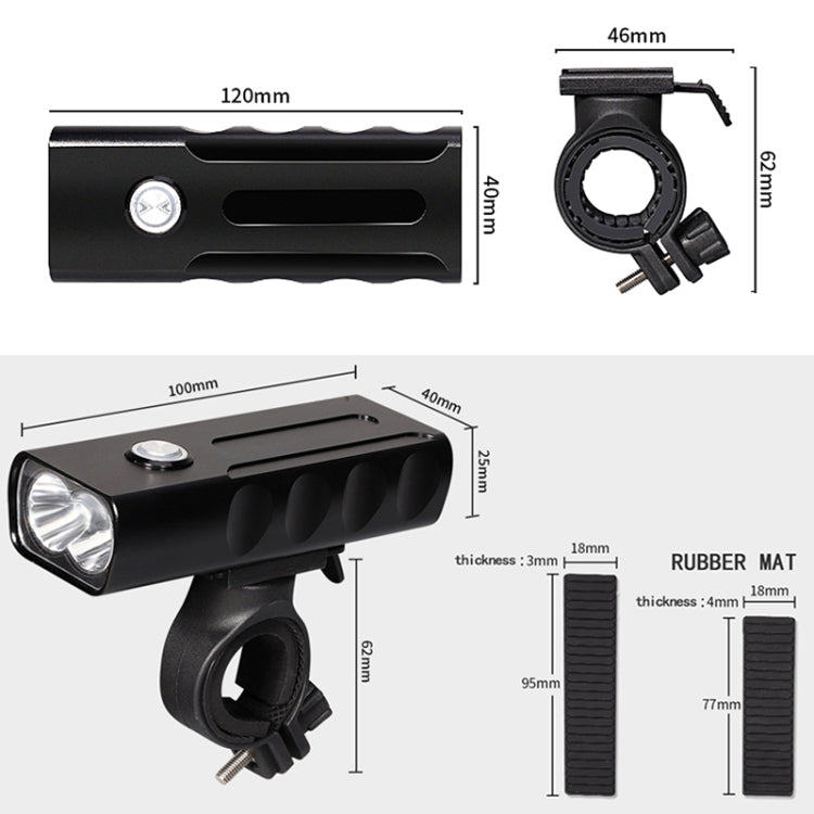 Luz Frontal de Bicicleta BX2 com Carregamento USB para Guiador LED (3 Horas, Lâmpadas L2), 3 Horas, Lâmpadas L2