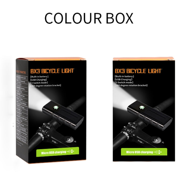 Luz Frontal de Bicicleta BX2 com Carregamento USB para Guiador LED (3 Horas, Lâmpadas L2), 3 Horas, Lâmpadas L2