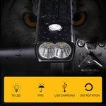 Luz Frontal de Bicicleta BX2 com Carregamento USB para Guiador LED (3 Horas, Lâmpadas L2), 3 Horas, Lâmpadas L2